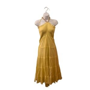 Bohemian Butter Yellow Tiered Maxi Dress Coastal Beach Bohemian